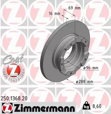 ZIMMERMANN TARCZE HAMULCOWE TYŁ 250.1368.20 