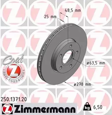 ZIMMERMANN TARCZE+KLOCKI PRZÓD FORD FOCUS MK3 278MM 