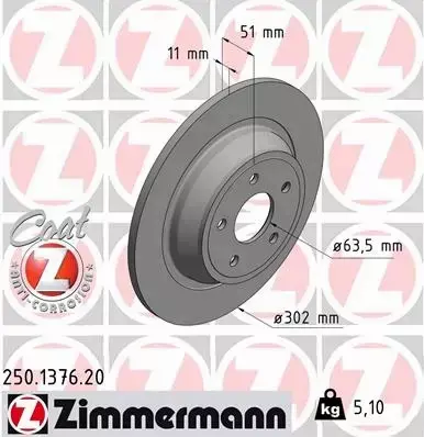 ZIMMERMANN TARCZE HAMULCOWE TYŁ 250.1376.20 