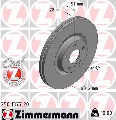 ZIMMERMANN TARCZE HAMULCOWE PRZÓD 250.1377.20 