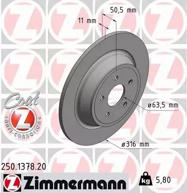 ZIMMERMANN TARCZE HAMULCOWE TYŁ 250.1378.20 