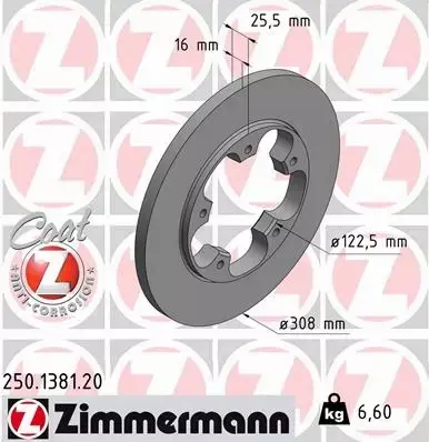 ZIMMERMANN TARCZE HAMULCOWE TYŁ 250.1381.20 