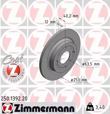 ZIMMERMANN TARCZE+KLOCKI TYŁ FORD FIESTA VII 253MM 