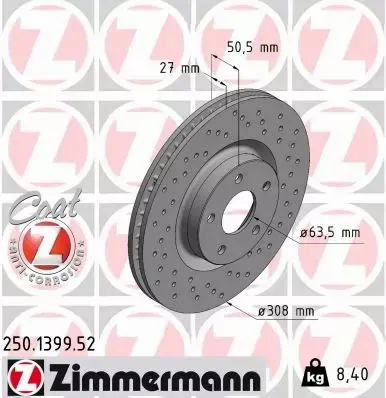 ZIMMERMANN TARCZA HAMULCOWA 250.1399.52 