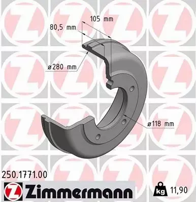 ZIMMERMANN BĘBEN HAMULCOWY TYŁ 250.1771.00 