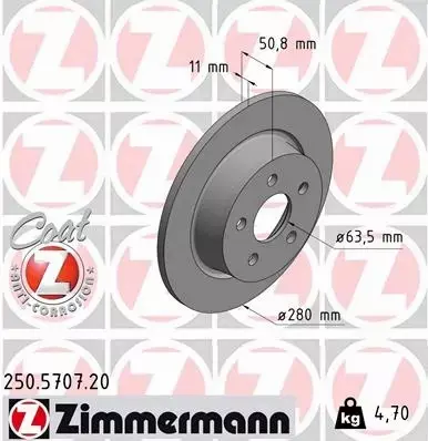 ZIMMERMANN TARCZA HAMULCOWA 250.5707.20 