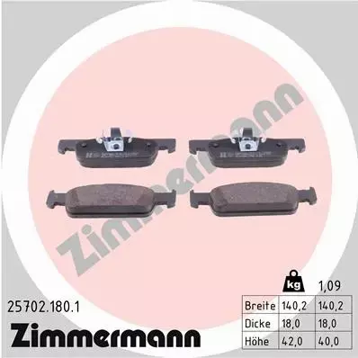 ZIMMERMANN KLOCKI HAMULCOWE PRZÓD 25702.180.1 