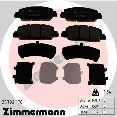 ZIMMERMANN KLOCKI HAMULCOWE PRZÓD 25792.170.1 