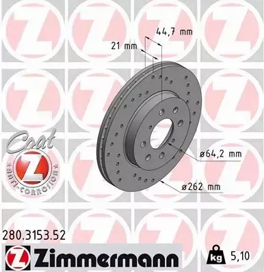 ZIMMERMANN TARCZE PRZÓD HONDA CIVIC V VI 262MM 