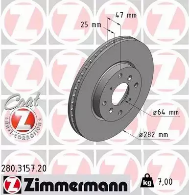 ZIMMERMANN TARCZE HAMULCOWE PRZÓD 280.3157.20 