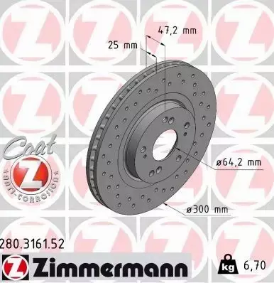 ZIMMERMANN TARCZA HAMULCOWA 280.3161.52 