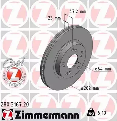 ZIMMERMANN TARCZE HAMULCOWE PRZÓD 280.3167.20 