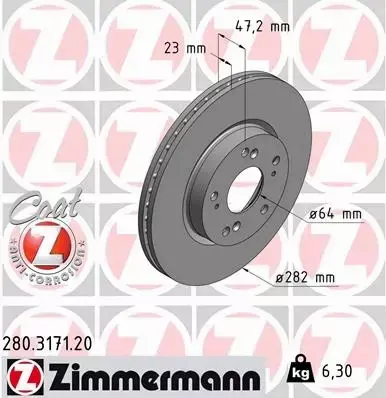 ZIMMERMANN TARCZE HAMULCOWE PRZÓD 280.3171.20 