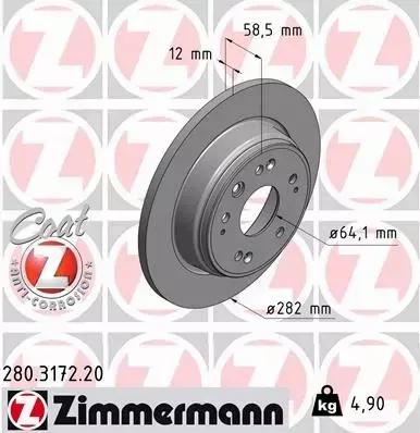 ZIMMERMANN TARCZE HAMULCOWE TYŁ 280.3172.20 