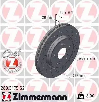 ZIMMERMANN TARCZE HAMULCOWE SPORT PRZÓD 280.3175.52 