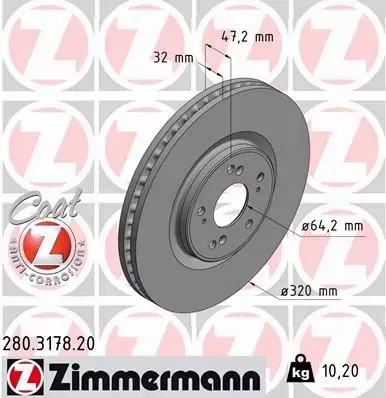 ZIMMERMANN TARCZE HAMULCOWE PRZÓD 280.3178.20 