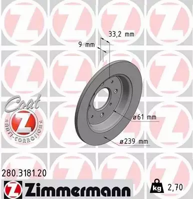 ZIMMERMANN TARCZE+KLOCKI P+T HONDA JAZZ III 262MM 