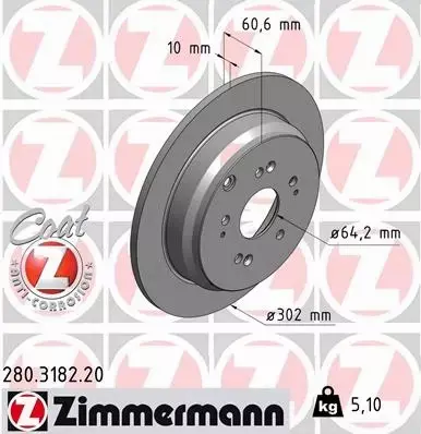 ZIMMERMANN TARCZE+KLOCKI TYŁ HONDA CR-V III 302MM 