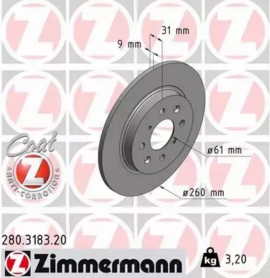 ZIMMERMANN TARCZE HAMULCOWE TYŁ 280.3183.20 