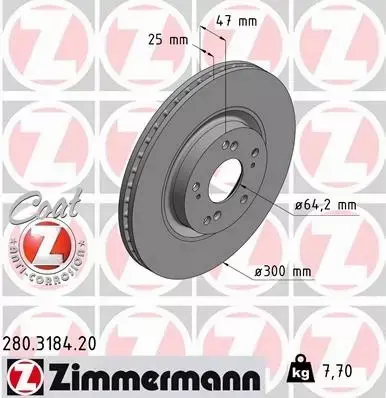 ZIMMERMANN TARCZE HAMULCOWE PRZÓD 280.3184.20 