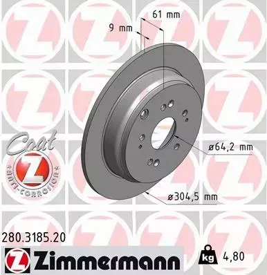 ZIMMERMANN TARCZE HAMULCOWE TYŁ 280.3185.20 