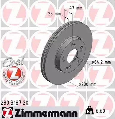 ZIMMERMANN TARCZE+KLOCKI PRZÓD HONDA CIVIC IX 280MM 