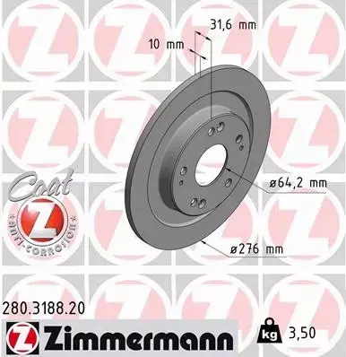 ZIMMERMANN TARCZE+KLOCKI TYŁ HONDA CIVIC IX 276MM 