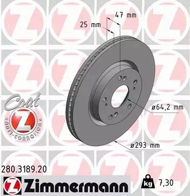 ZIMMERMANN TARCZE HAMULCOWE PRZÓD 280.3189.20 