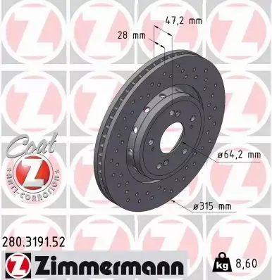 ZIMMERMANN TARCZE HAMULCOWE SPORT PRZÓD 280.3191.52 