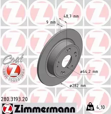 ZIMMERMANN TARCZE HAMULCOWE TYŁ 280.3193.20 