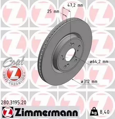 ZIMMERMANN TARCZA HAMULCOWA 280.3195.20 