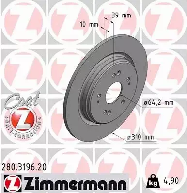 ZIMMERMANN TARCZA HAMULCOWA 280.3196.20 