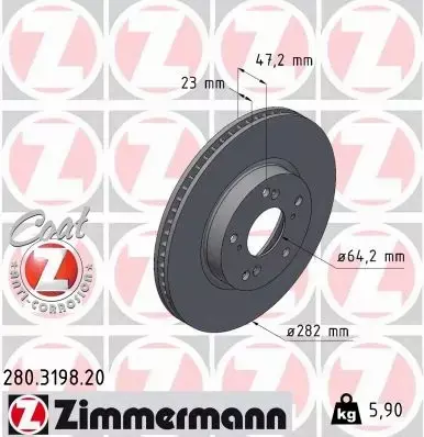 ZIMMERMANN TARCZA HAMULCOWA 280.3198.20 