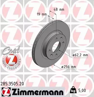 ZIMMERMANN TARCZE HAMULCOWE PRZÓD 285.3505.20 