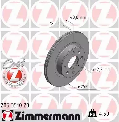 ZIMMERMANN TARCZA HAMULCOWA 285.3510.20 