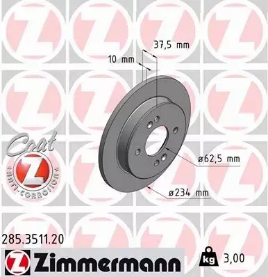 ZIMMERMANN TARCZE HAMULCOWE TYŁ 285.3511.20 