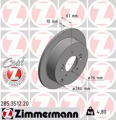 ZIMMERMANN TARCZE+KLOCKI TYŁ HYUNDAI TRAJET 284MM 