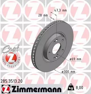 ZIMMERMANN TARCZE HAMULCOWE PRZÓD 285.3513.20 