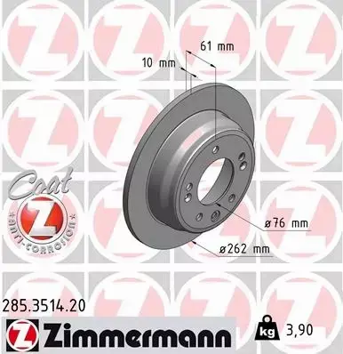 ZIMMERMANN TARCZE HAMULCOWE TYŁ 285.3514.20 