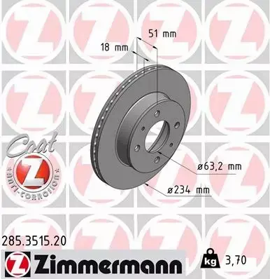 ZIMMERMANN TARCZA HAMULCOWA 285.3515.20 