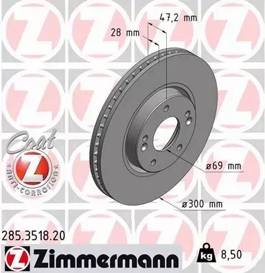 ZIMMERMANN TARCZE+KLOCKI PRZÓD HYUNDAI IX35 300MM 