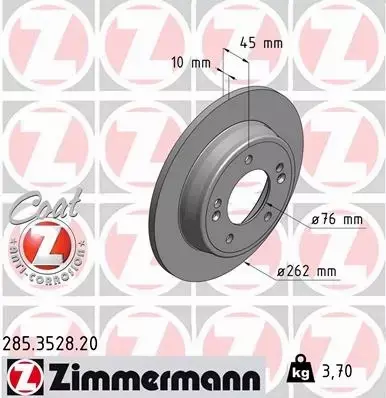 ZIMMERMANN TARCZE+KLOCKI TYŁ HYUNDAI ELANTRA 262MM 