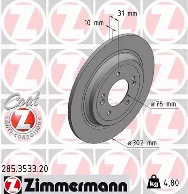 ZIMMERMANN TARCZE HAMULCOWE TYŁ 285.3533.20 