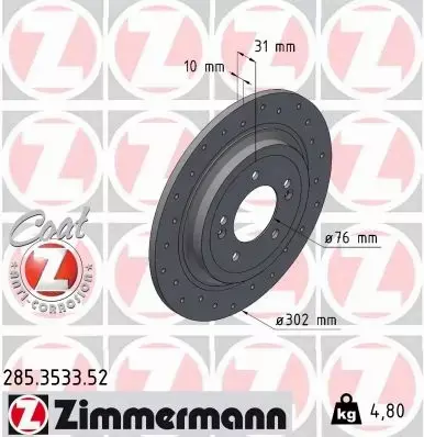 ZIMMERMANN TARCZA HAMULCOWA 285.3533.52 