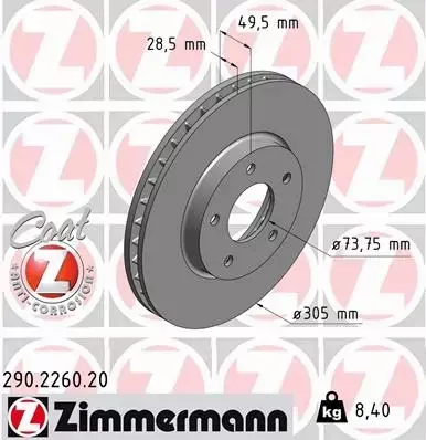 ZIMMERMANN TARCZE HAMULCOWE PRZÓD 290.2260.20 