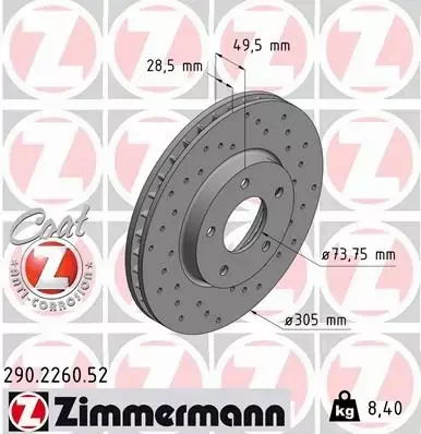 ZIMMERMANN TARCZE HAMULCOWE SPORT PRZÓD 290.2260.52 