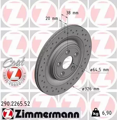 ZIMMERMANN TARCZE HAMULCOWE SPORT TYŁ 290.2265.52 