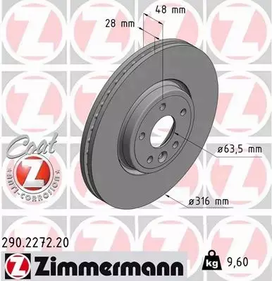 ZIMMERMANN TARCZE HAMULCOWE PRZÓD 290.2272.20 