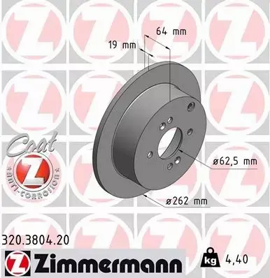 ZIMMERMANN TARCZE HAMULCOWE TYŁ 320.3804.20 