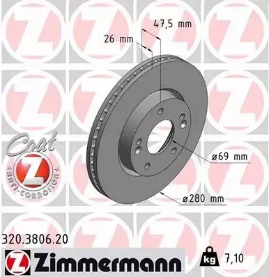 ZIMMERMANN TARCZE+KLOCKI PRZÓD HYUNDAI IX20 280MM 